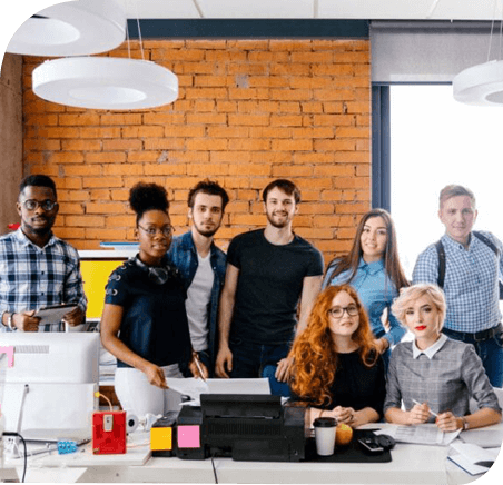 Professional nonprofit team collaborating in an office